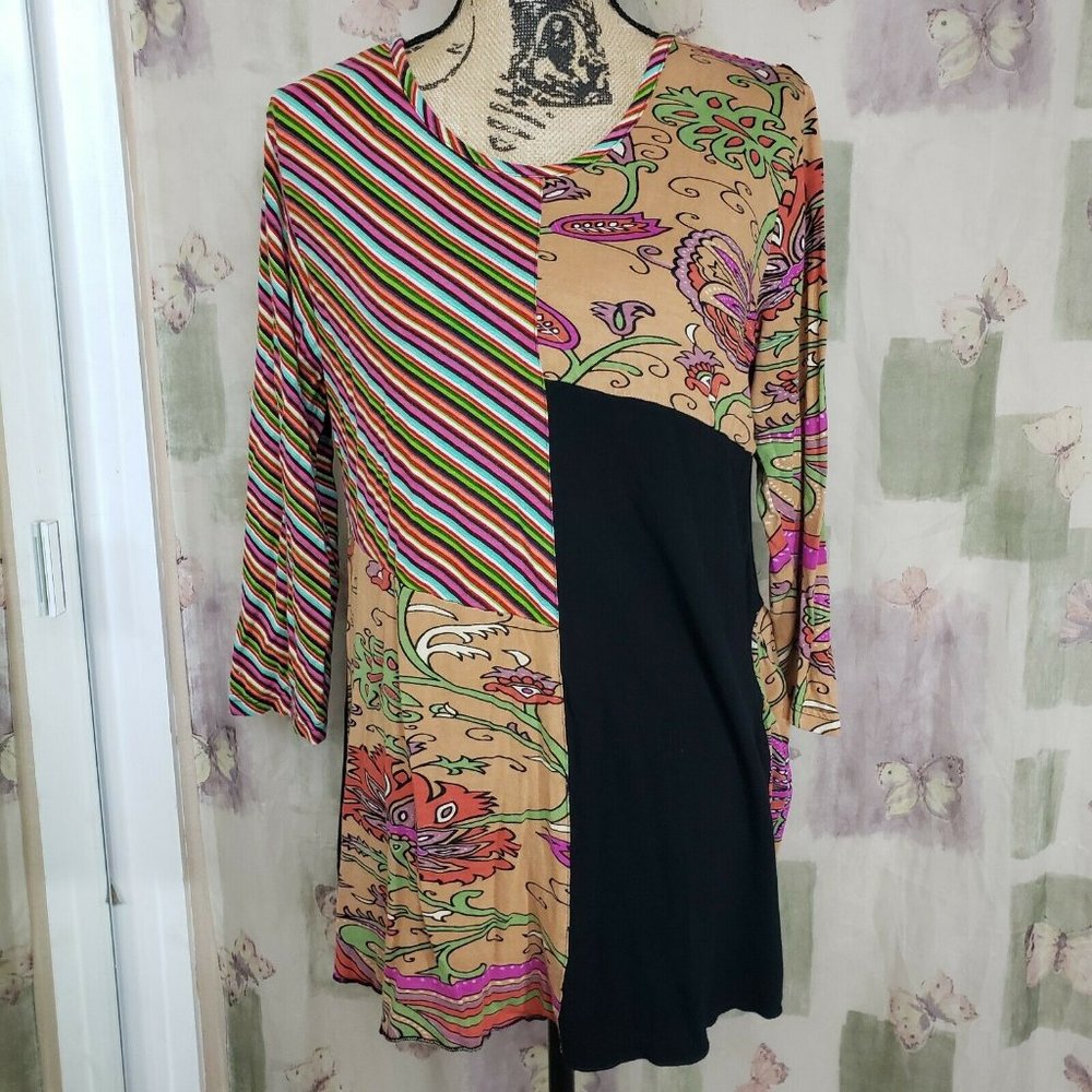 Patchwork knit long sleeve tunic